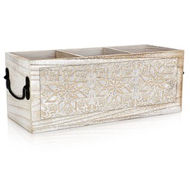 Amyhill Wooden Utensil Caddy for Kitchen Countertop Multi Purpose Wooden Desk Organizer Cutlery Caddy Flatware Silverware Organizer for Office Bathroom Dining Table Christmas Gift, 3 x 5 x 5 Inch