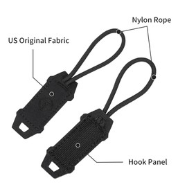 Tactical Zipper Pull Cord Hook Handle Replacement Zipper Pulls Tab 2PCS Zipper Puller for Hiking Shooting Airsoft Outdoor Activities 500D Nylon (Black)