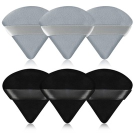 Pimoys 6 Pieces Powder Puff Face Triangle Makeup Blender Sponge Soft Velour Puffs for Loose Powder Setting Powder Cosmetic Foundation Sponge Beauty Makeup Tool, Black and Gray