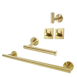 TocTen 5 PCS Bathroom Hardware Set SUS304 Stainless Steel-Towel Rack Set Include Lengthen Hand Towel Bar+Toilet Paper Holder+3 Robe Towel Hooks Bathroom Accessories Towel Bar Set (Brushed Gold, 16IN)