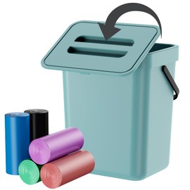 CXGFVRE 0.8 Gallon/3L Compost Bin Kitchen, Bring 5 Rolls (100) of Garbage Bags, for Use on Countertops or Under Sinks, Hanging Trash Can with Lid, for Cupboard/Bathroom/Bedroom/Office/Camping(Bule)