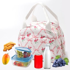 Lunch Box for Wome Men Large Capacity Insulated Lunch Tote Bag for Kids Cute Corduroy Lunch Bags For Work Travel School Or Picnic (Bow)