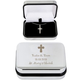 Engraved Trinket Box and Cross Necklace.