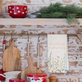 JKMBN Christian Bible Kitchen Towels, Inspirational Wildflower Christian Gifts for Women, he is Clothed with Strength and Dignity, Religious Scripture Dishcloth for Cooking Baking Wiping, 16x24 Inch