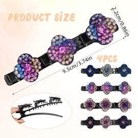 Glittering Crystal Stone Hair Clips, Double Layer Hair Clip, Women's Flower Hair Clip, Hair Clips Girls, Double Layer Hair Clip, Braided Hair Clips