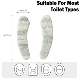 Thick and Warm Plush Toilet Seat Cover – Washable, Reusable Cushion with TPR Adhesive & Parallel Stripe Design for Comfort & Insulation (Green)