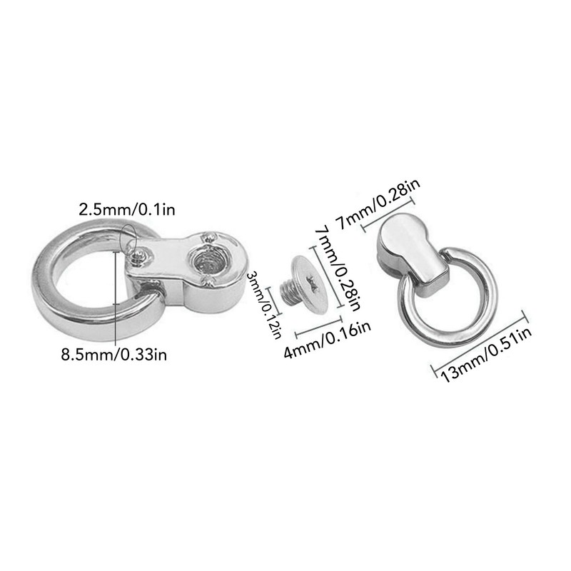 20Pcs D Ring Rivets 13x7mm 360 Degree Rotation Screw Stud