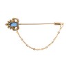 Knighthood Crowned Blue Stone with Hanging Chain Lapel Pin/Brooch Golden
