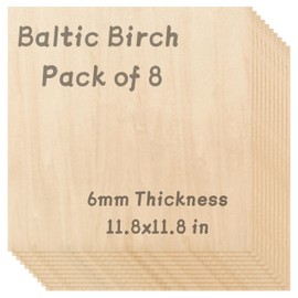 1/4 Baltic Birch Plywood - 11.8 x 11.8 inch, Pack of 8, 6mm Baltic Wood Sheet for Lasers