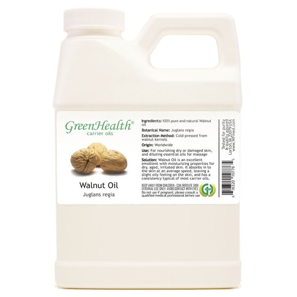 GreenHealth Walnut Oil - 16 fl oz (473 ml) Plastic Jug w/Cap - 100% Pure Carrier Oil