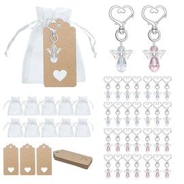 Cachpib Set of 30 Guardian Angel Pendant Key Chains, Angel Crystal Key Chain, Angel Wings Pendant Key Ring with Package Bags and Tags, Angel Souvenir Keyring Set for