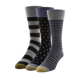 GOLDTOE Hampton Men's Gold Toe Dress Stripe Dots Crew Socks 3 Pack Size 6-12, Navy