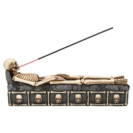 Skeleton Crypt Incense Holder, 26.5 cm - Coffin to Open, Bone & Skull Decor, Gothic Figure