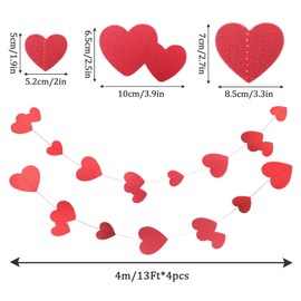 4 PCS Red shiny Heart Garlands, Valentines Day Decoration,Hanging Paper Streamers for Anniversary Wedding Baby Bridal Shower Birthday Valentines,Party Decorations Supplies