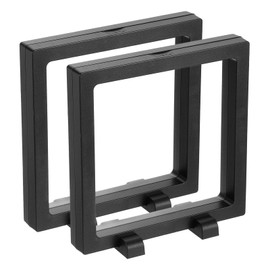 uxcell 2 Pcs 3D Floating Display Case, 5.5 x 5.5 x 0.8 Inch Floating Frame Display Holder Stand, Transparent PE Jewelry Storage Box, Black