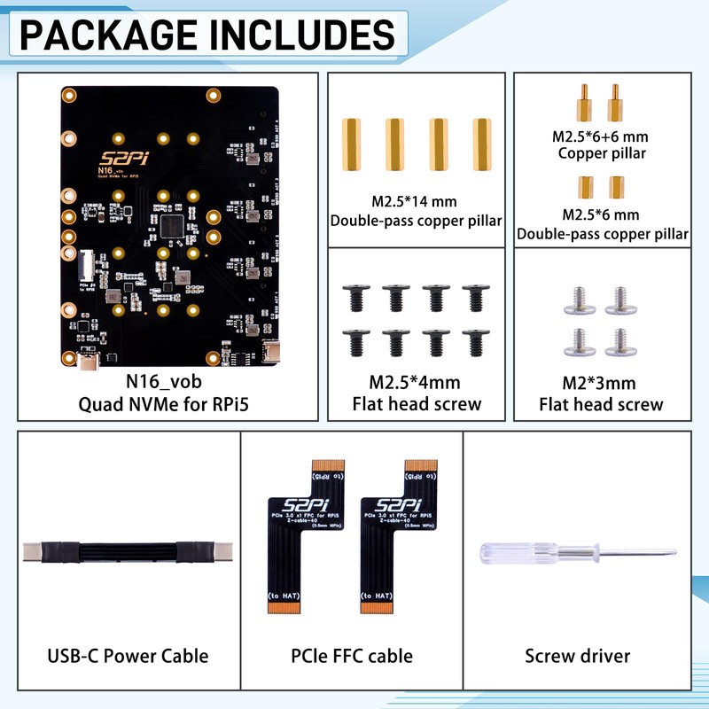 GeeekPi N16 Quad M.2 M-Key NVMe SSD HAT for Raspberry
