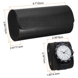 sourcing map Watch Roll Travel Case 3 Slots Portable Leather Watch Cases for Men and Women, Watches Storage Organizer with Removable Pillows for Traveling, Display, Home Storage, Black