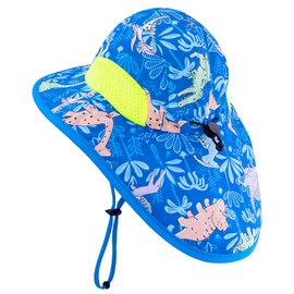 RAOEXI Baby Girl Sun Protection Hat with Neck Flap Toddler Boy Mesh Bucket Hats Kids Adjustable Summer Beach Cap UPF 50+ (CA/US, Age, 3 Months, 12 Months, Green Dinosaur)