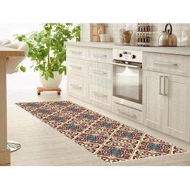 HUBDECO - Rug - Kitchen Rug - Bathroom Rug - Bathroom Rug - Kitchen Runner - Rug Runner - Rug Kitchen - PCV, Vinyl - Non-Slip - Azulejos Mosaic Colourful - 40 x 120 cm