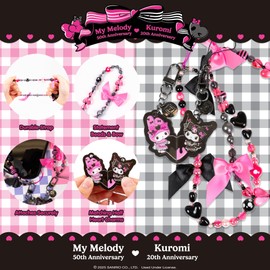 My Melody and Kuromi Beaded Wristlet Universal Charm Strap [50th and 20th Anniversary Special Limited Edition] 2-Piece Set - Cute Wrist Strap for Cell Phone Camera Keys AirPods