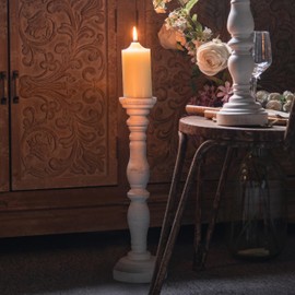 White Rustic Candle Holders for Pillar Candles,18-Inch Vintage Wooden Candle Holders Pillar,Candle Holder for Candlesticks,Farmhouse Style Accent Decor,Gift for Home (1Piece, 5.5" x 5.5" x 18.3")