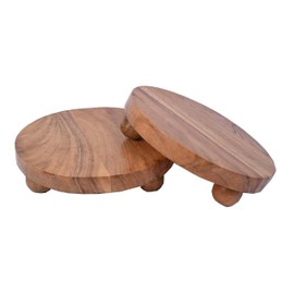 Indus Lifespace Round Acacia Wood Display Stand Wood Stand for Display Wooden Risers for Kitchen/Bathroom Counter/Plant Stand (15.24cm x 15.24cm x 3.81cm), (Set of 2)