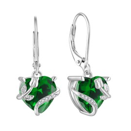 Starnny Women's Earrings Silver 925 Heart Rose Flowers Earrings Hanging Hoop Earrings Dangle 3A Zirconia Jewellery for Women, Cubic Zirconia