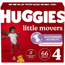 Huggies Little Movers Baby Diapers, Size 4 (22-37 lbs), 66 Ct, Packaging May Vary