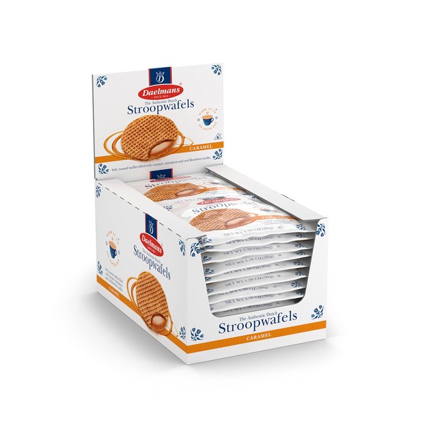 Daelmans The Original Stroopwafel Caramel - Toasted Dutch Waffle Cookies with a Creamy & Buttery Filling, Made In Holland, Individually Wrapped, 24 Count