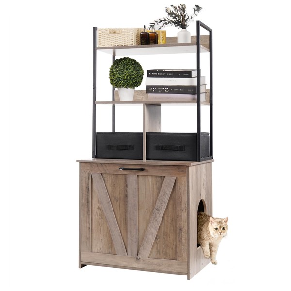 DWANTON Litter Box Enclosure with 2 Storage Shelves and 2