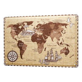Tin Sign Retro Vintage Metal Poster for the Living Room Old World Map Motif 20 x 30 cm