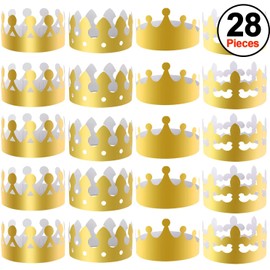 SIQUK 28 Pieces Gold Paper Crowns Party King Crown Paper Hats for Party and Celebration