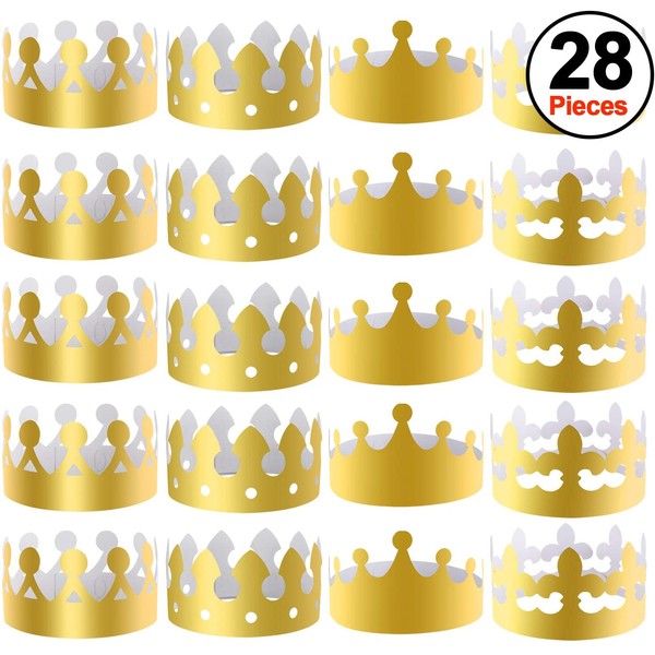 SIQUK 28 Pieces Gold Paper Crowns Party King Crown Paper