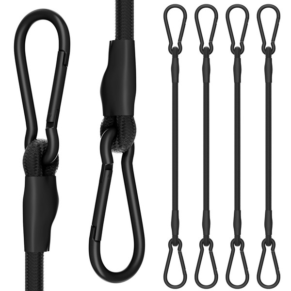 4 Pack 60 Inch Bungee Cords with Premium Zinc Carabiner