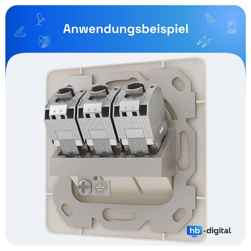 hb-digital 3-Port CAT 8 Network Socket Flush-Mounted RAL9010 + 3X