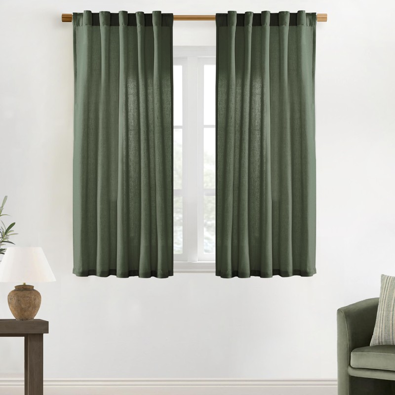 XTMYI Short Curtains for Bedroom,Pole Pocket Back Tab Linen Boho