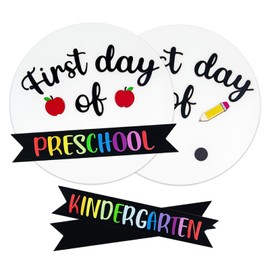 First and Last Day of School Board, First Day of Preschool Sign, First Day of School Board Simple Kindergarten Sign 10" Double-Sided Round with Blank Shiplap, Reusable Chalkboard Present for Kids