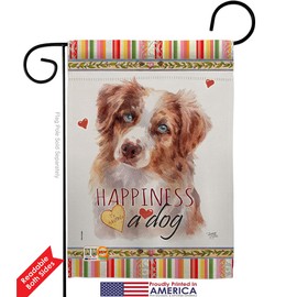Red Australian Shepherd Happiness Garden Flag Set with Stand Animals Dog Puppy Spoiled Paw Canine Fur Pet Nature Farm Animal Creature Small Gift Yard House Banner Double-Sided Made In USA 13 X 18.5
