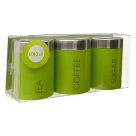 Premier Housewares 507814 Liberty Tea Coffee and Sugar Canisters - Set of 3, Lime Green 9 x 9 x 13 cm