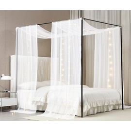 Akiky Canopy Curtains for Girls with LED Light King California King Bed Curtains Frame Bed,Valance Scarves Great for Bed,Windows,Wedding Parties(King,White)