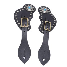 CHEOTIME 2 Pieces Western Leather Spur Straps for Cowboy Men and Women Boots Gear Adjustable Single Layer Spur Straps Boot Straps for Cowboy Boots (Black)