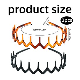 2PCS Plastic Zigzag Headband,Zig Zag Headband - Black,Women Girls Adjustable Sharks Tooth Headbands, Plastic Wavy Hair Comb Headbands, Non-Slip Hair Accessories, Fashion Girl Hairband