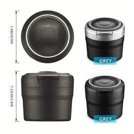 Fcslvy Car Ashtray, Portable Travel Auto Car Ashtray, Easy Clean Up Detachable Car Ashtray with LED Light with Flip Lid, Self Extinguishing Ash Tray for Cars Van Outdoors Camping(Gray)