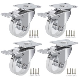 Fixhando 2 inch Crystal Clear Caster Wheels with Brake, Stainless Steel Housing--Rust Resistant Waterproof, Swivel Castors Set of 4 for Outdoor, Furnitures, Labs, Hospitals, Restaurants