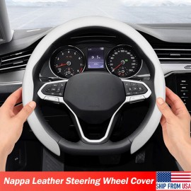 hxontheway 100% Real Nappa Leather Steering Wheel Cover Universal fit for Round / D-Shaped