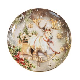 Park Designs Snow Globe Reindeer Dessert Plate Set Of 4, Gold 8.75 Inch Ceramic Plates For Christmas & Winter Table Decor, Durable Hard Dolomite Material, Perfect For Holiday Family Gatherings