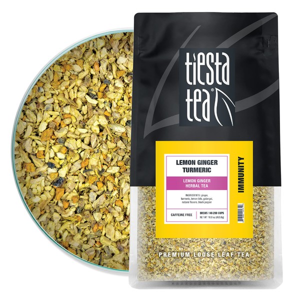 Tiesta Tea - Lemon Ginger Turmeric | Lemon Ginger Herbal Tea | Loose Leaf Tea | Up to 200 Cups | Make Hot or Iced | Non-Caffeinated | 16 Ounce Resealable Bulk Pouch