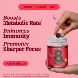 8Greens Daily Greens Gummies - Superfood Booster, Energy & Immune Support, Made with Real Greens, Greens Powder, Vitamin C, B12, Spirulina - Apple, 50 Count