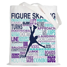 LEVLO Skating Canvas Tote Bag Figure Skating Inspired Gift Skater Shoulder Bag For Ice Skating Lover, Figure Skating Tote, Large, Makeup Bag