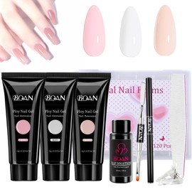 BQAN Poly Nail Gel Kit, 3 Colors Poly Extension Gel With Dual Forms Builder Extension for Nail Tech DIY at Home Manicure Set(Nude,Nude)